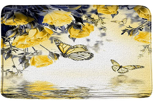 Showchang Floral Lake Wings Bath Mat in Pink and Yellow 0