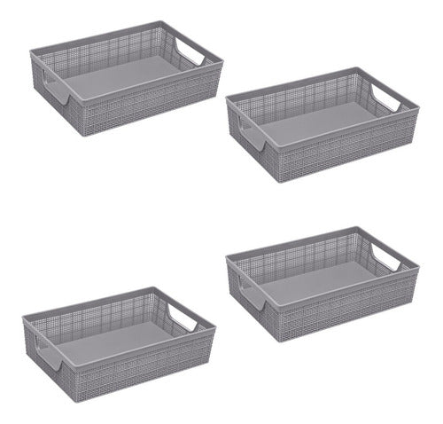 Kit 4 Cesto Organizador Juta A3 11,5 L Cinza 45x32x9,5 Cm 0