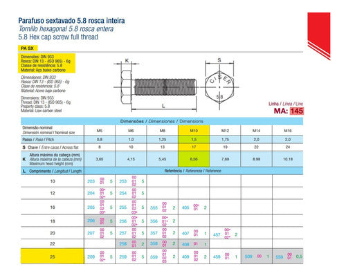 Parafuso Sextavado M10 X 25 Grau 5.8 Zincado M10x25 - 50un 2