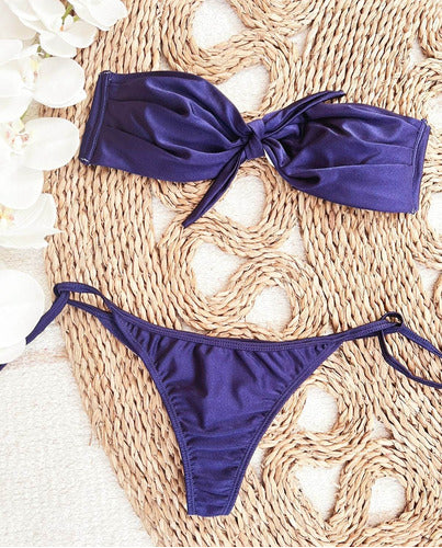 Las Barchelas Strapless Top Bow Bikini Set Colaless 0