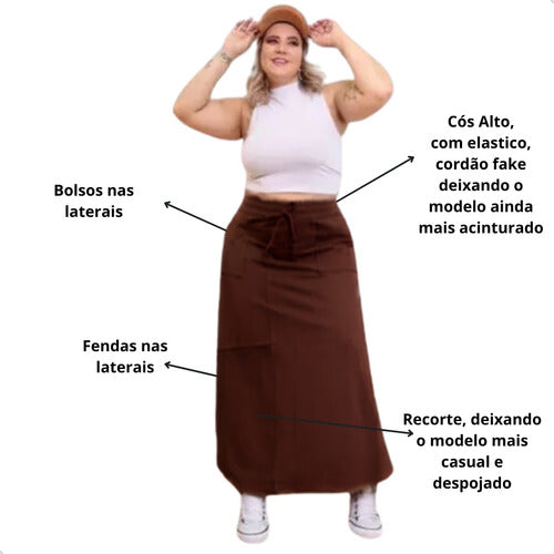 Saia Longa Moletom Com Fenda Plus Size Casual 1