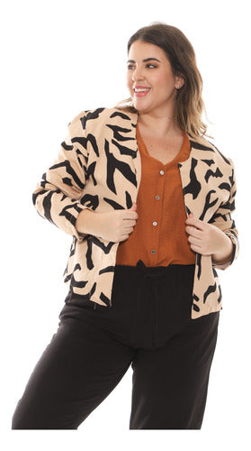 Genérica Blazer Chaqueta Animal Print Estampada Mujer Talles Grandes 3