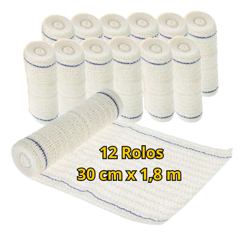 Atadura De Crepom 13 Fios 30cm X 1,8m 12 Rolos Clean 1