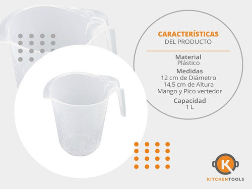 La Porteña Jarra Medidora 1 L Plástica Redonda Con Relieve Repostería 1