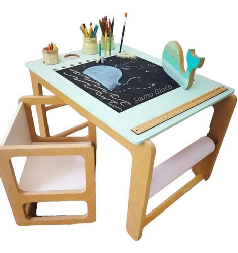 Drawing Table and Chair Set MDF Raw -Unpainted- with Paper Roll 0