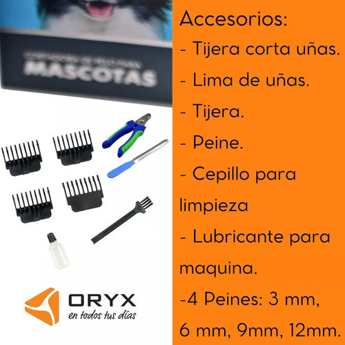 Oryx Pet Hair Clipper 220v - Dog Hair Clipper + Accessories 2