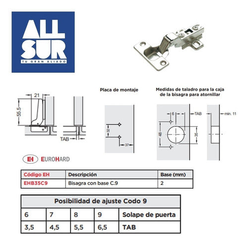 Eurohard Codo 9 Cabinet Hinge Cazoleta 35mm X 8 Units 1