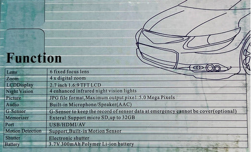Video Camara Dashboard 2.7¨ Visión Nocturna Full Hd Auto C26 5