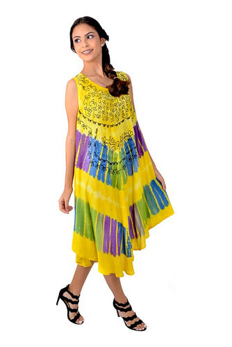 Hindu Batik Embroidered Wide Bias Cut Women's Sun Dress 18