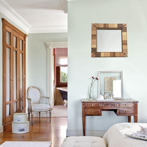 República Diseño Decorative Wall Mirror Square Frame Multi Wood 50x50 4