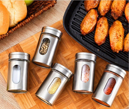 LEVYSBA Glass Spice Container with Stainless Steel Lid 8 X 4.5 3