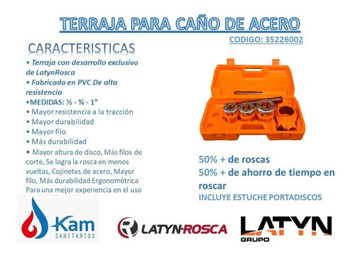 Latyn Terraja Para Caños De Acero 1/2 3/4 1  Latyn Tools 35226002 1