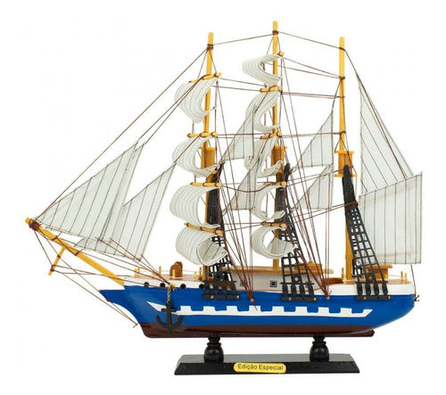 Miniatura Barco Navio Veleiro Madeira Casco Azul A 0