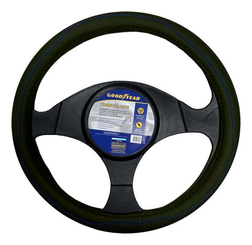 Goodyear Black Steering Wheel Cover with Blue Stitching 0