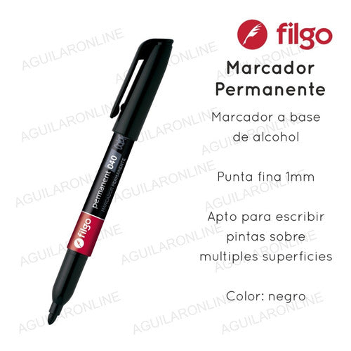 4 Black Filgo Fine Point Permanent Markers 1mm Stroke 1