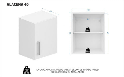 Mosconi White Wall Kitchen Cabinet with Shelves 3