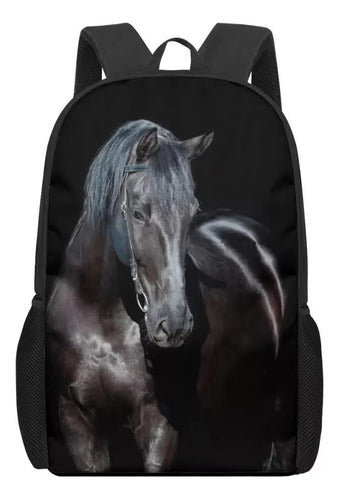 Mochila Para Niños Y Niñas Con Estampado Caballo Negro 0