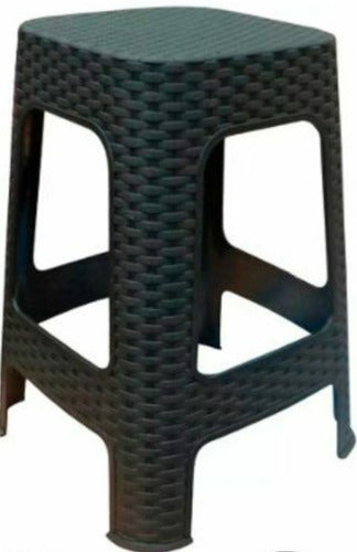 POO Stackable Plastic Stool Rattan Look Black 0