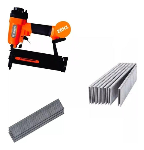 Lüsqtoff 9040 2-in-1 Pneumatic Nailer & Stapler with 9040 Staples and 20mm Nails by La Cueva 0