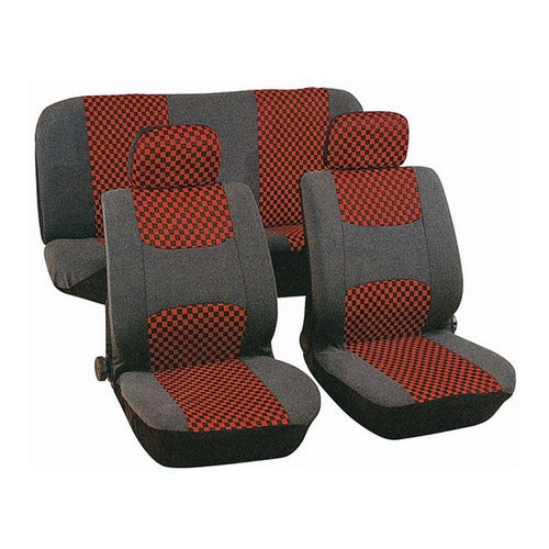 Juego De Fundas Cubre Asiento Color Gris Y Rojo Cuadriculado 0