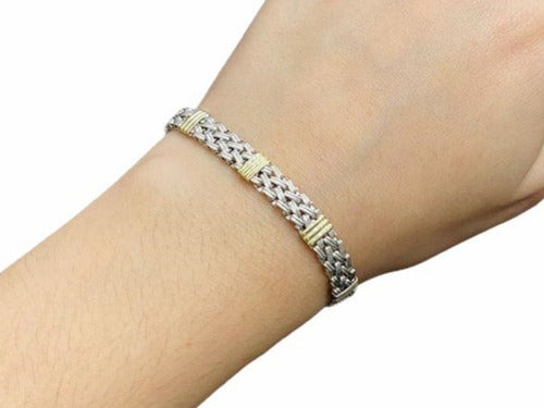 Esmeralda Joyas Silver 925 and Gold Flat Bracelet Gift for Women 0