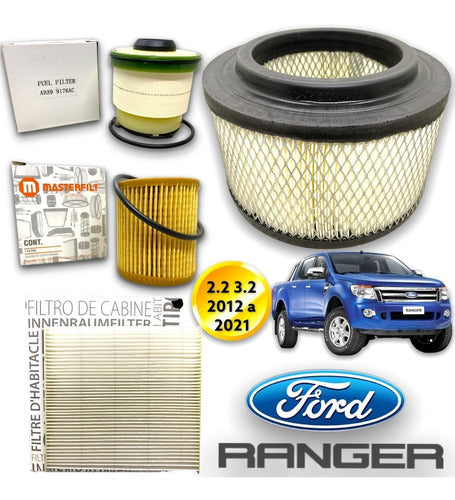 Kit 4 Filtros Ford Ranger 2.2 3.2 Aire Aceite Gasoil Polen 0