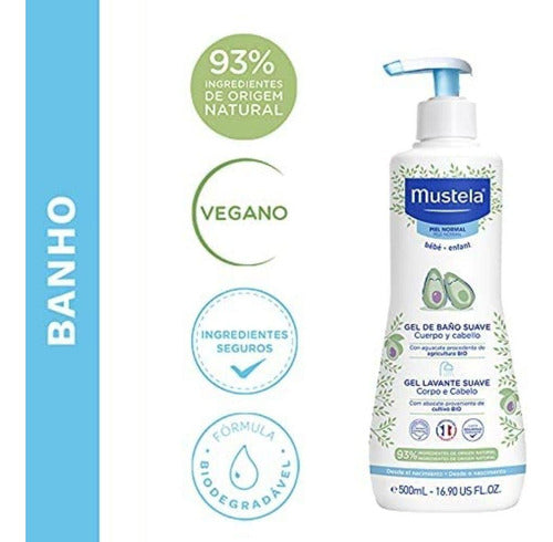 Kit C/ 2 Gel Lavante Mustela Bébé Suave Corpo E Cabelo 500ml 2