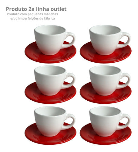 Kit 6 Xícaras De Café C/ Pires Vermelho Porcelana 90ml 0