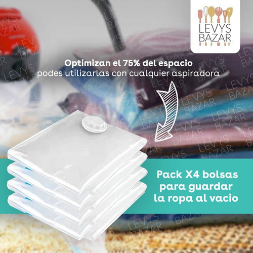 Pack X4 Bolsas Guardar Ropa Al Vacio Ahorra Espacio 80x60cm 1