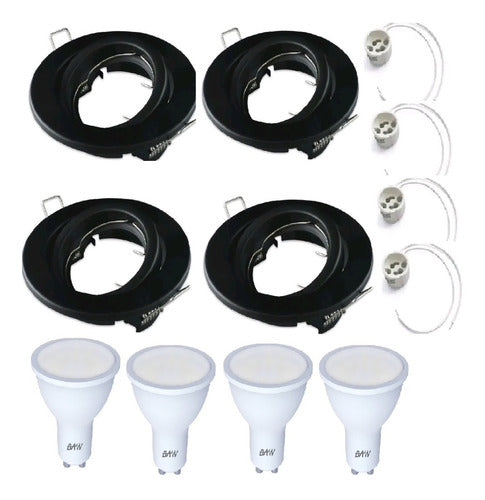 Ferrolux Pack of 4 Black Recessed Spots + 7W Cool LED 0