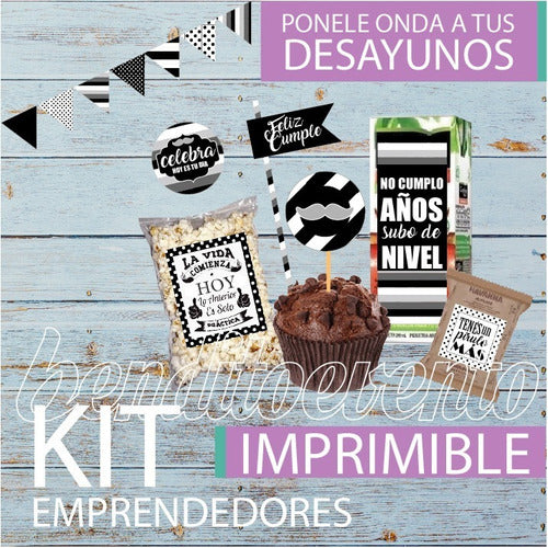 Bendito Evento Kit Imprimible Desayuno Cumple Blanco Negro Bigotes Hombre 0