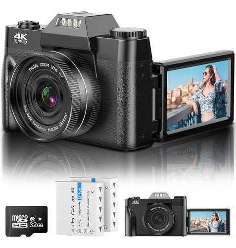 LinSewsy 4K Digital Camera, 56MP Vlogging Camera with Flip Screen 0