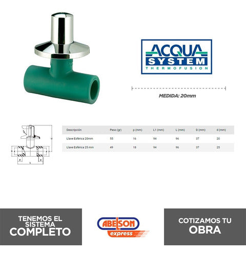 Llave Esférica 20mm Acqua System 1