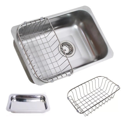 Masecor Kitchen Sink M20 Steel 430 Matte + Strainer + Drainer Basket + Oven Tray 0