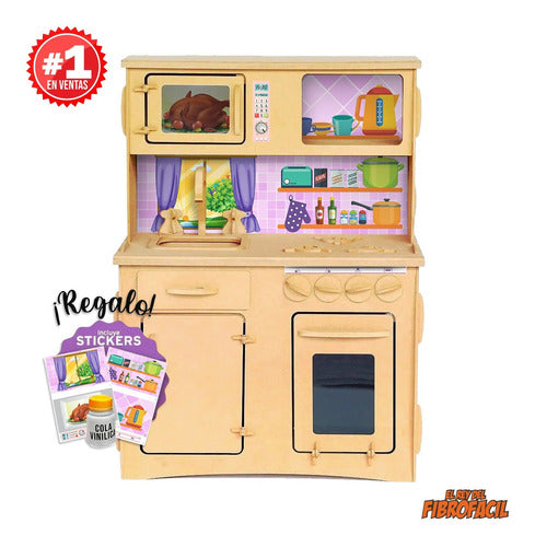 El Rey del Fibrofácil Cocinita Infantil Niño Niña + Heladera + Sticker Fibrofácil 2