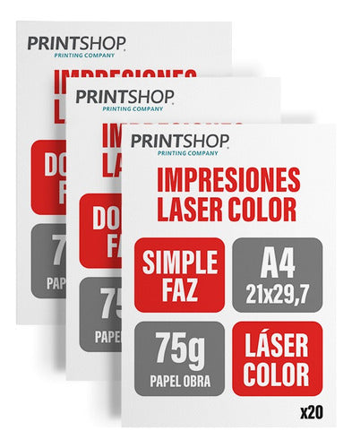 Impresiones Bajadas Laser Color Printshop A4 75g X 20 0