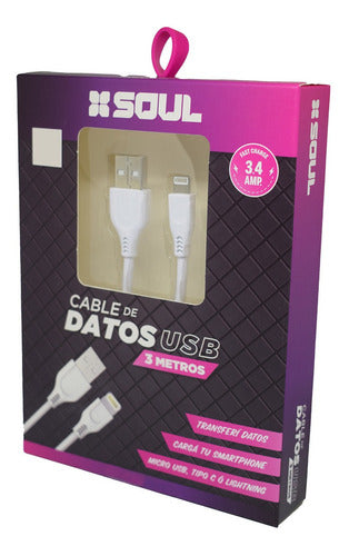 Soul USB Cable 3m Compatible with iPhone Fast Charging Data 5