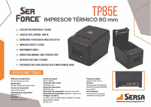 Serforce TP85E Thermal Printer POS USB Ethernet Series 2