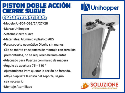 Pistón A Gas Doble Acción Unihopper Cierre Suave Premium N 2