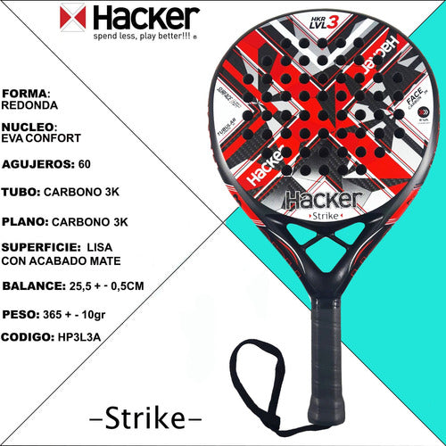 Hacker Paleta Padel Lvl-3 Strike 3k Eva Confort Importada 1