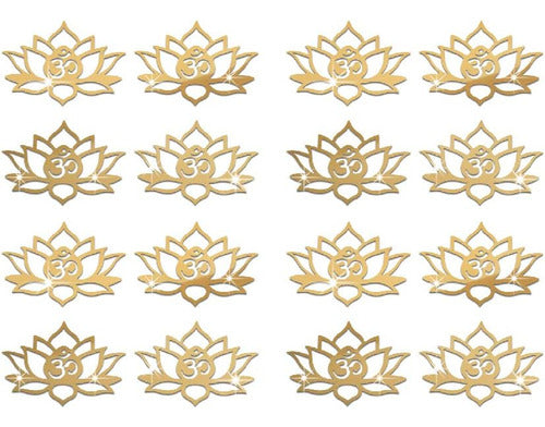 Funlife 16pcs Lotus Flower Pattern Hollow Self Adhesive Wall Mirror Stickers, Non Glass Small Acrylic Mirror For Home Cabinet Wall Decor, 5.51 X 3.94 Gold 0