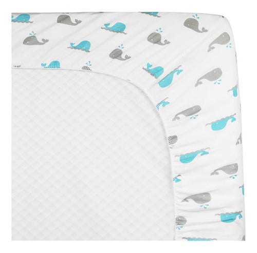 TL Care 100% Natural Cotton Value Jersey Knit Fit Portable / Mini-Crib Sheet, Aqua Whale 4