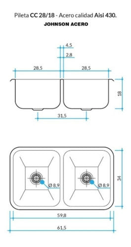 Johnson Bacha Doble Combo CC28/18 with Peirano Betis Faucet 2