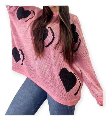 Oversize Printed Round Neck Wool Sweater - Super Spacious 27