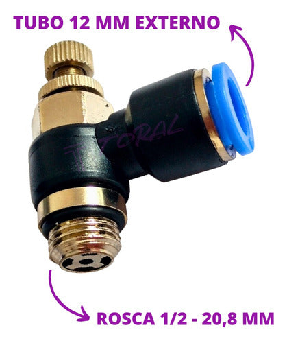 Conexão Pneumática Regulador De Fluxo 1/2 Bsp X Tubo 12 Mm 4