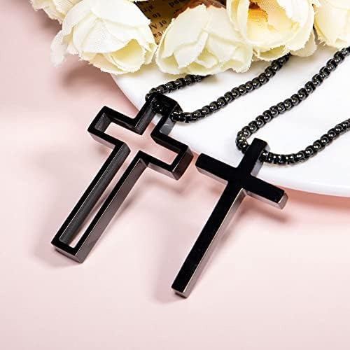 Wolentty Couple Cross Necklace Set Stainless Steel Matching Necklaces Gift for Valentine's Day 2