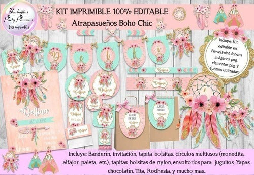 Kit Imprimible Atrapasueños Boho Chic Full% Editable 0