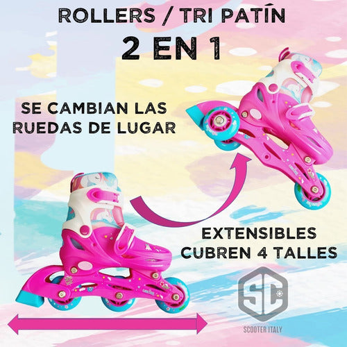 Scooter Italy Rollers Patin 2 En 1 Extensibles Unicornio Completo Scooter 1