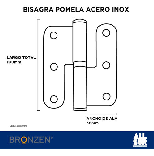 Bronzen Bisagras Pomela Acero Inox 90x70x2.55 Mm Apertura Izq X2 1