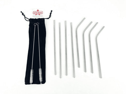 Stainless Steel Drinking Straw Set with Cleaning Brushes - Set De 8 Bombillas Sorbete Con Cepillos Tragos Acero